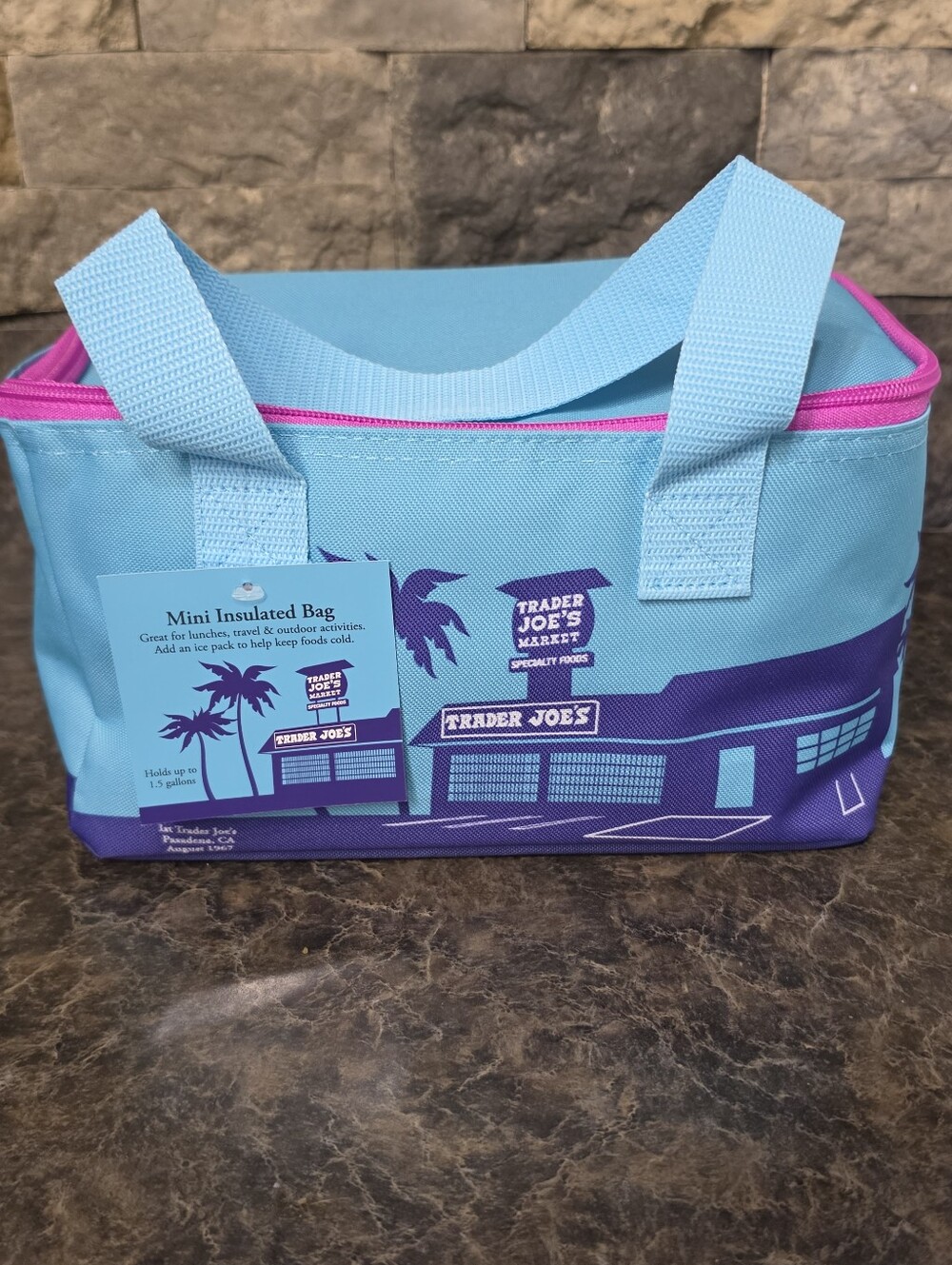 🛍️ Trader Joe's Mini Insulated Cooler Bag Teal & Magenta Pink NWT ❄️